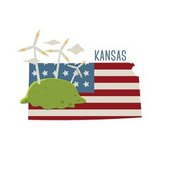 kansas state map with wind turbines