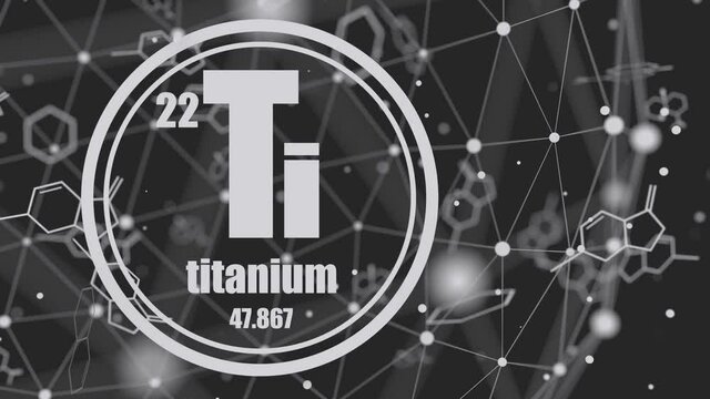 Titanium chemical element. Sign with atomic number and atomic weight. Chemical element of periodic table. Molecule and communication background. Connected lines with dots.