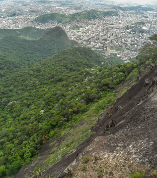 view from the summit of the biggest andarai peak ( andarai maior ) in tijuca national park in rio de janeiro