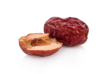 Dry red jujubes isolated on white background
