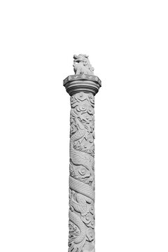 Chinese traditional stone carving Chinese watch on white background，Chinese totem pillar