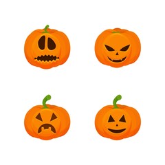 Vector set of pumpkin with scary face. Isolated on white background. Symbol of Halloween holiday. pumpkin cartoon.