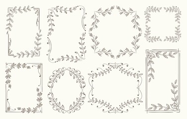 Floral frames branches line sketch