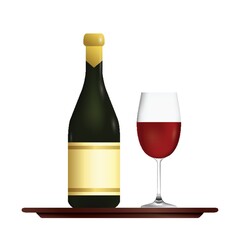 bottle and glass on tray