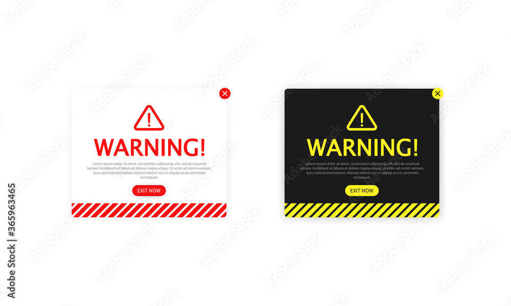 Poster warning pop up with flat design. exclamation symbol. web page for website, notification, service. ve