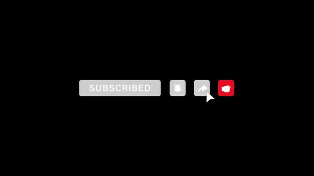 Arrow clicking on subscribe, notification bell, sharing and thumbs up icons on transparent background   