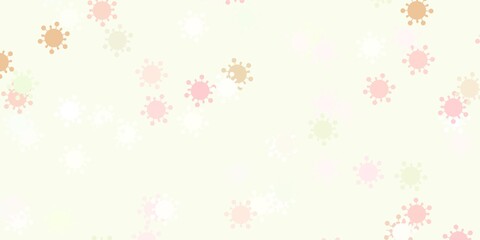 Light pink, green vector background with covid-19 symbols.