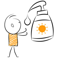 cartoon stickman: corona virus, caution, wash hands. Vector Illustration