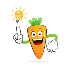 The Carrot character smiles finding ideas on a white background - vector