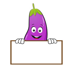 The Eggplant character holds a whiteboard on a white background - vector