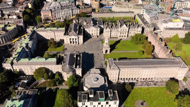 Trinity College, Dublin the capital of Ireland, aerial view of the oldest university in the coutry.