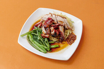 wanton noodles with char siew and roast pork