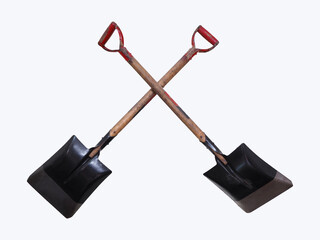 old vintage two shovels isolated on white background.