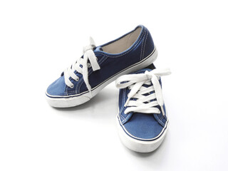 blue sneaker shoes on white background.