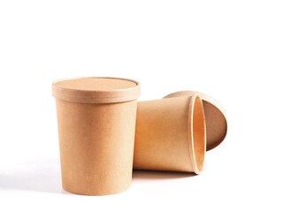 Brown food paper container cup over white background.