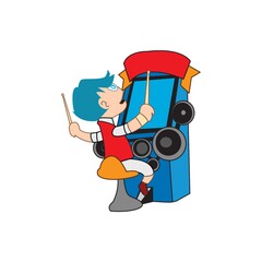 boy playing music video game