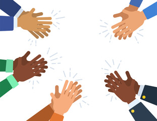 People hands clapping ovation. Many different cartoon human hands applaud. Vector flat illustration.