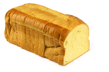 close up on sliced french bread isolated on white background