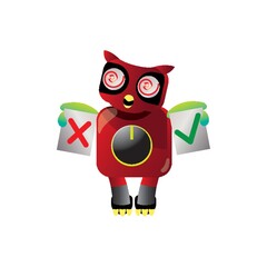 owl with cancel and confirm signs