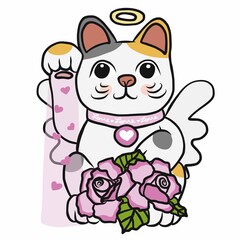 Lucky cat (Maneki Neko) god of love  cartoon vector illustration