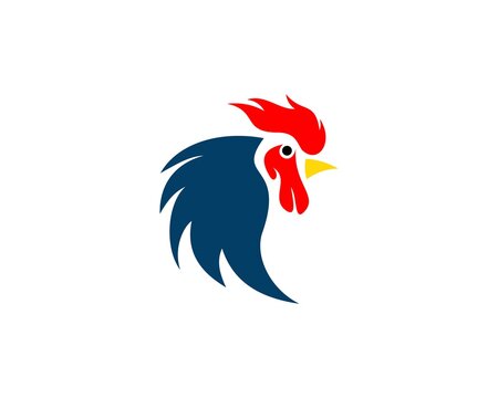 Blue and red rooster head