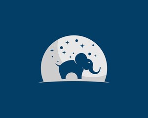 Cute elephant with moon and star behind