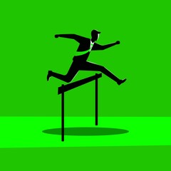 Business vector illustration, Businessman jumps over obstacle