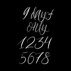 Set of brush hand drawn lettering with numbers and Days Only on black background. Design templates for sale, Black friday, shopping posters