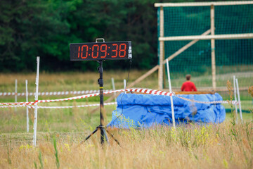 City Riga, Latvia. Run race, people were engaged in sports activities. Overcoming various obstacles and running.