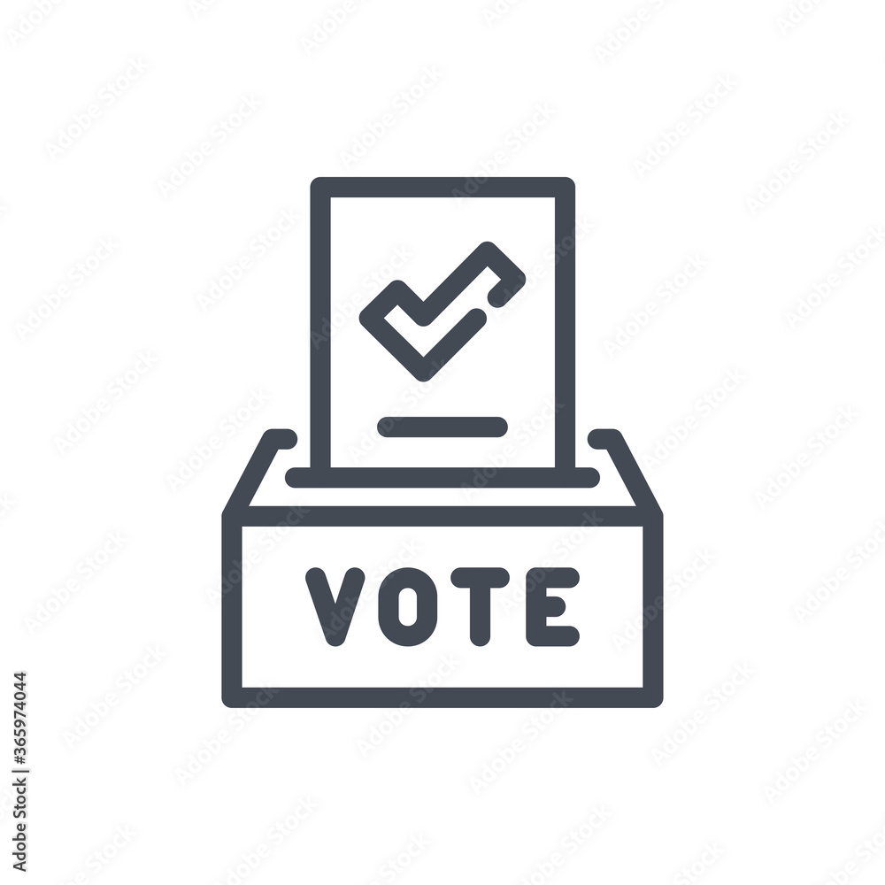 Poster ballot box with positive vote line icon. check mark on paper and ballot box vector outline sign.