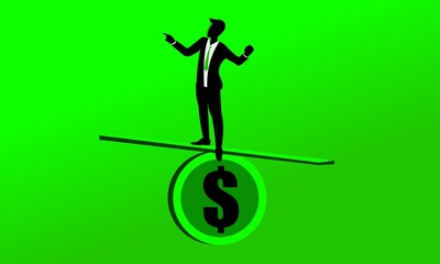 businessman standing on balance seesaw dollar