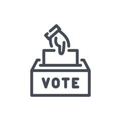 Voting Ballot Box line icon. Hand Putting Paper in a Ballot Box vector outline sign.