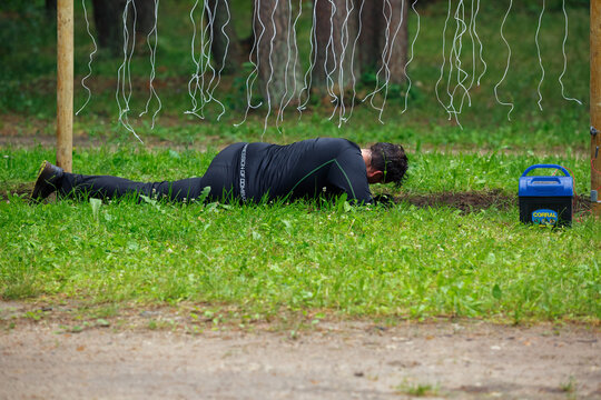 City Riga, Latvia. Run race, people were engaged in sports activities. Overcoming various obstacles and running.