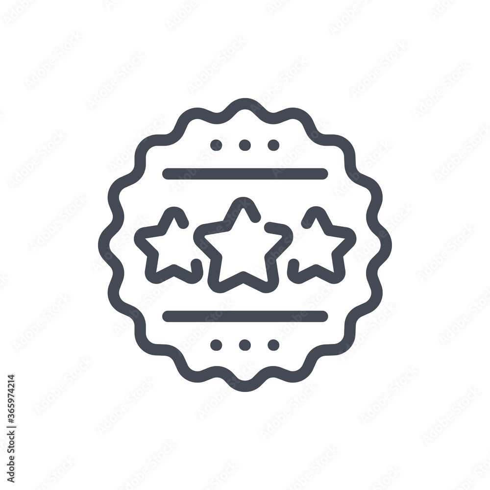 Poster three star badge line icon. reviews and rating vector outline sign.
