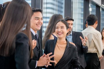 Success and Teamwork concept, Group of young business people chatting after the meeting