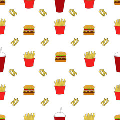 Seamless pattern fast food. Vector flat illustration.