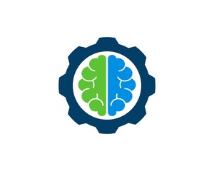 Gear with green and blue brain inside