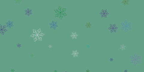 Light blue, green vector doodle texture with flowers.