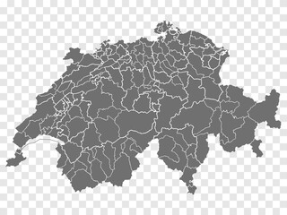 Blank map Switzerland. Departments of Switzerland map. High detailed gray vector map of Switzerland on transparent background for your web site design, logo, app, UI. EPS10. 