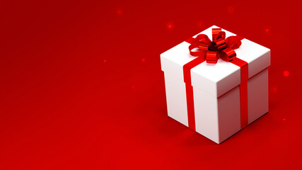 Obraz premium Gift box with ribbon bow on color red background. 3d illustration.