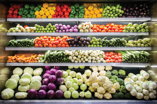 Fresh Vegetables and fruits on shelf in supermarket