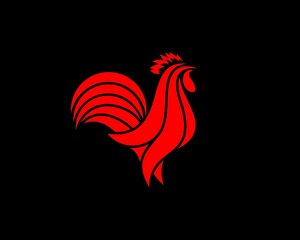 Abstract red rooster silhouette