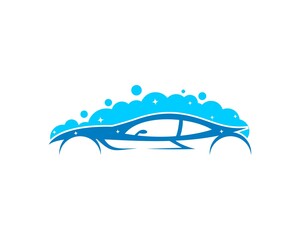 Clean blue car wash and foam