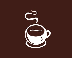 Shiny coffee cup with coffee beans silhouette