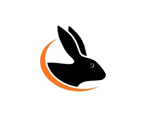 Rabbit silhouette and swoosh