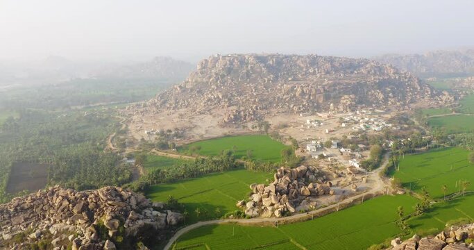 Aerial of Ancient mountain Pilgrimage site, Hanuman Temple, India