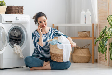 woman is doing laundry