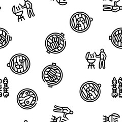 Bbq Barbecue Cooking Seamless Pattern Vector Thin Line. Illustrations