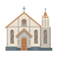 Catholic Church Religious Building, Temple Facade, Ancient Architectural Construction Vector Illustration