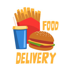 Food Delivery, Fast Food Dishes Online Service Ordering Cartoon Style Vector Illustration on White Background